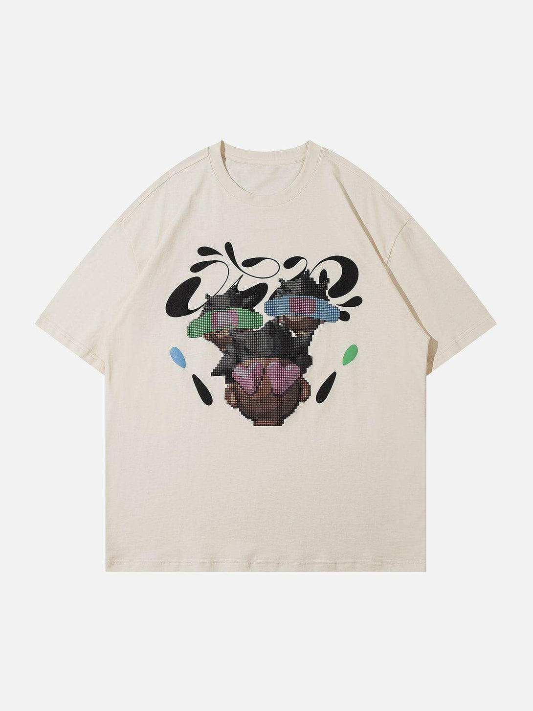 Front view of an apricot vintage cartoon print tee by TALISHKO, showcasing playful graphics.