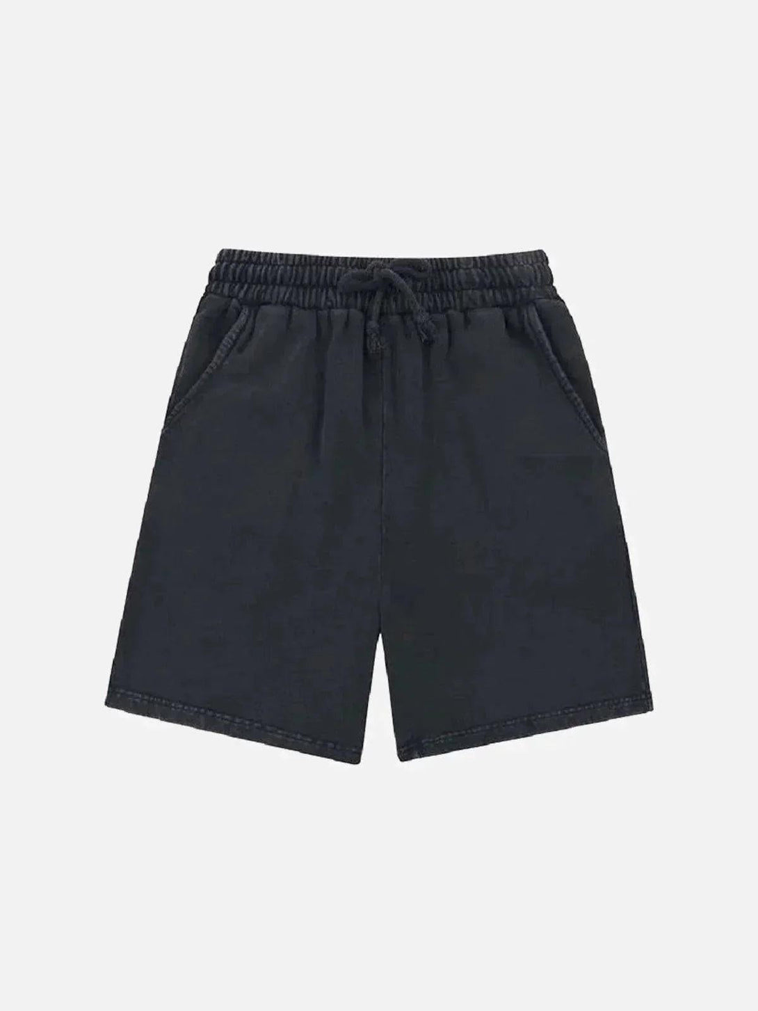Front view of TALISHKO vintage casual black drawstring shorts, great for relaxed days.