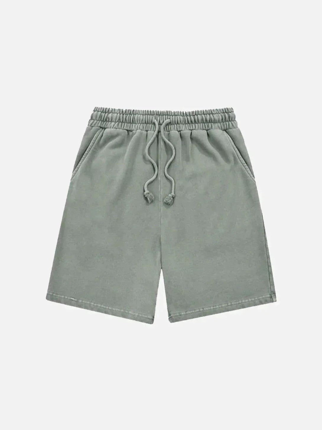 Front view of TALISHKO's green vintage casual drawstring shorts, ideal for relaxed summer days.