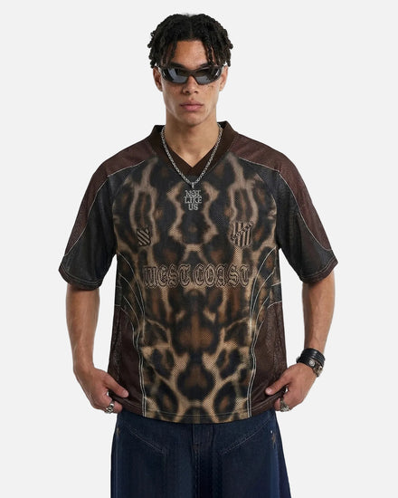 TALISHKO Vintage Colorblock Leopard Mesh Jersey