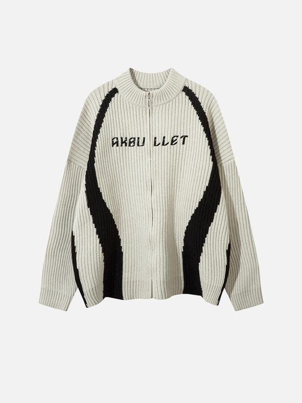 TALISHKO vintage gray sweater with contrasting black accents, front view showcasing bold style.