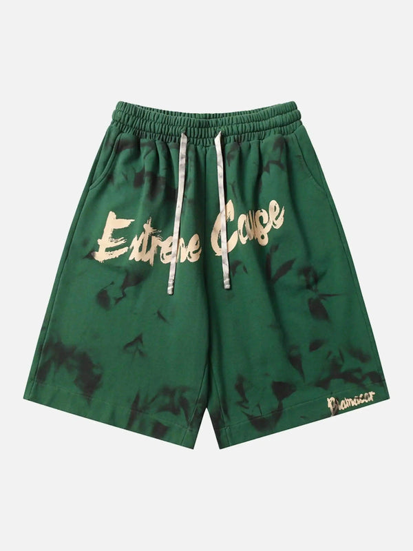 Front view of green loose shorts with elastic drawstring by TALISHKO, perfect for a relaxed summer vibe.