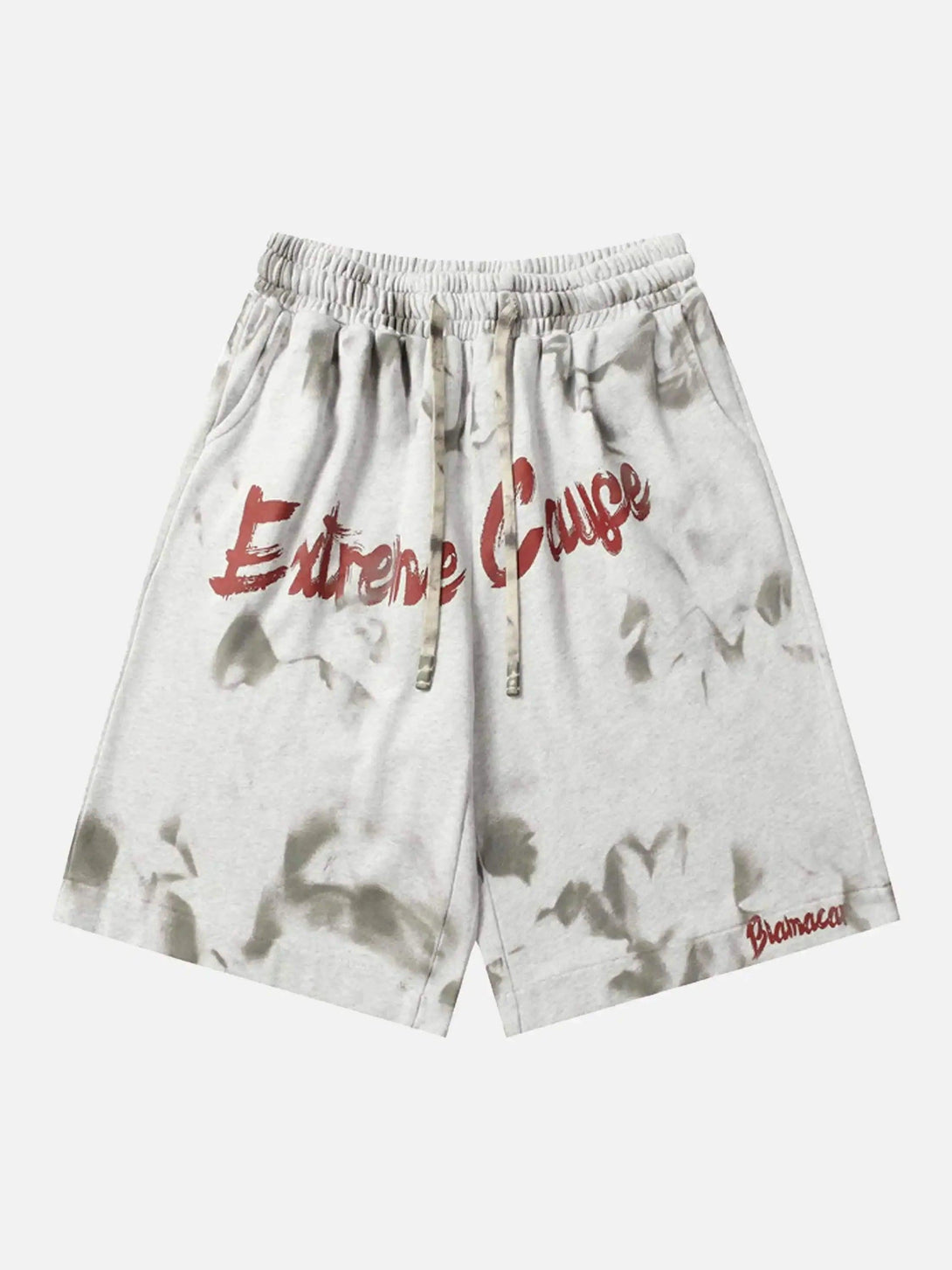 Front view of white loose shorts with an elastic drawstring by TALISHKO, ideal for casual wear.