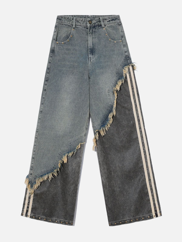 TALISHKO - Vintage Distressed Leather Patchwork Jeans, streetwear fashion, talishko.com