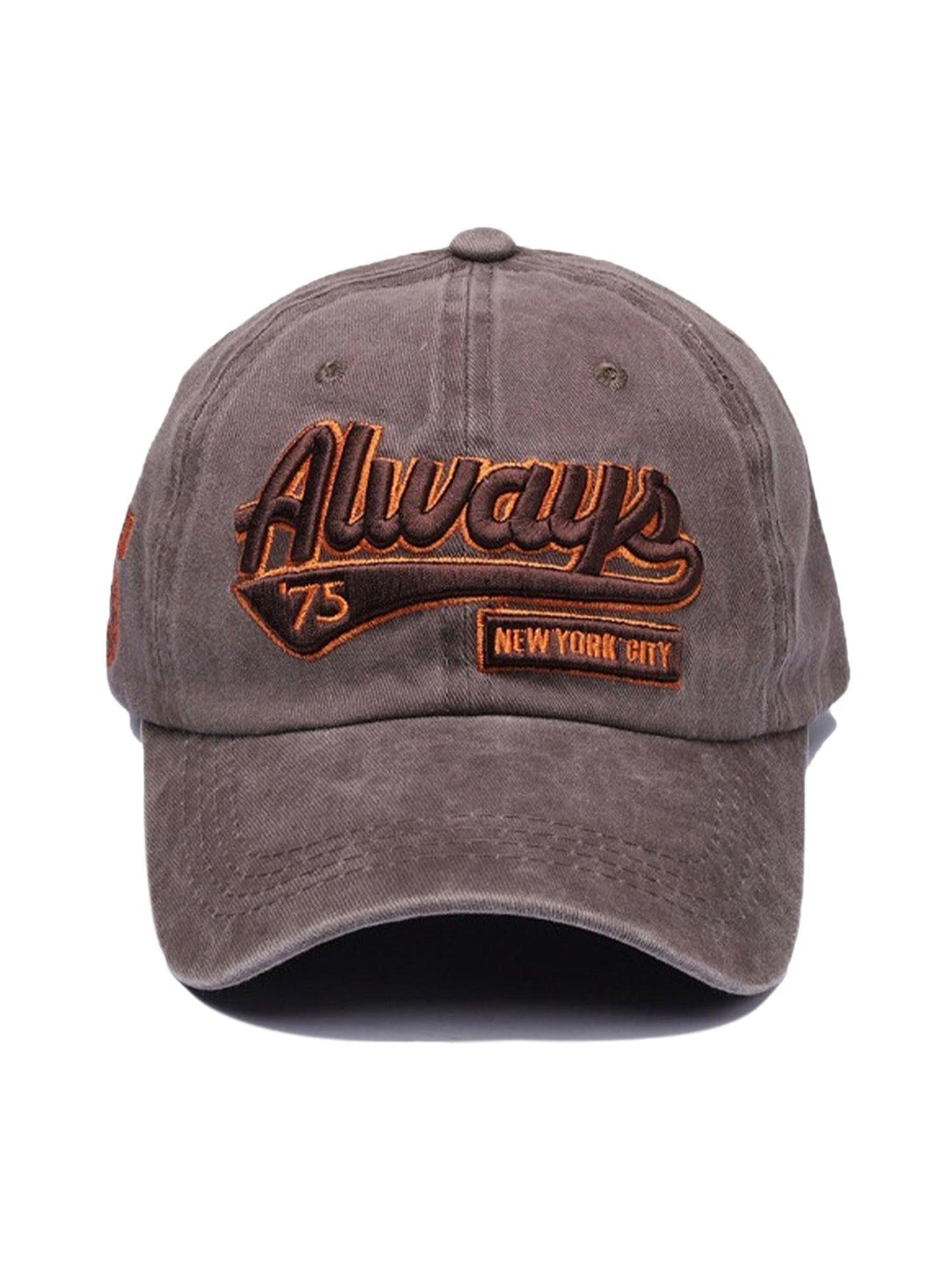 Front view of a brown embroidered baseball cap by TALISHKO, adding a retro vibe to outfits.