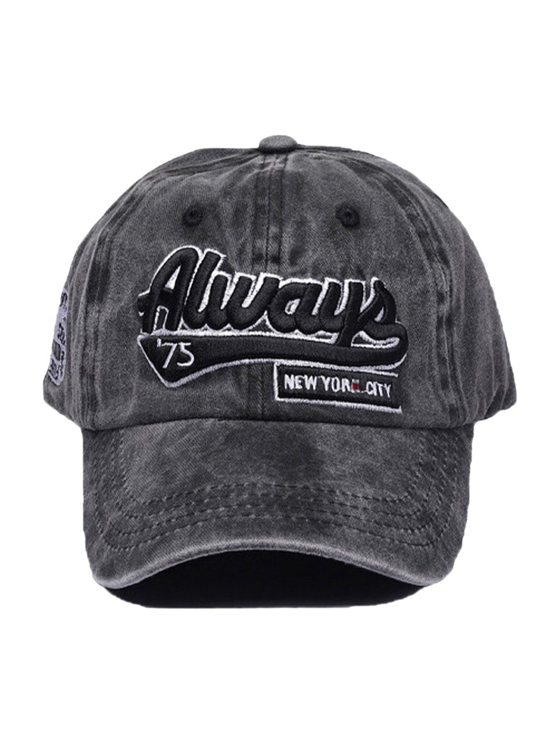 Front view of a dark gray embroidered baseball cap by TALISHKO, ideal for urban style.