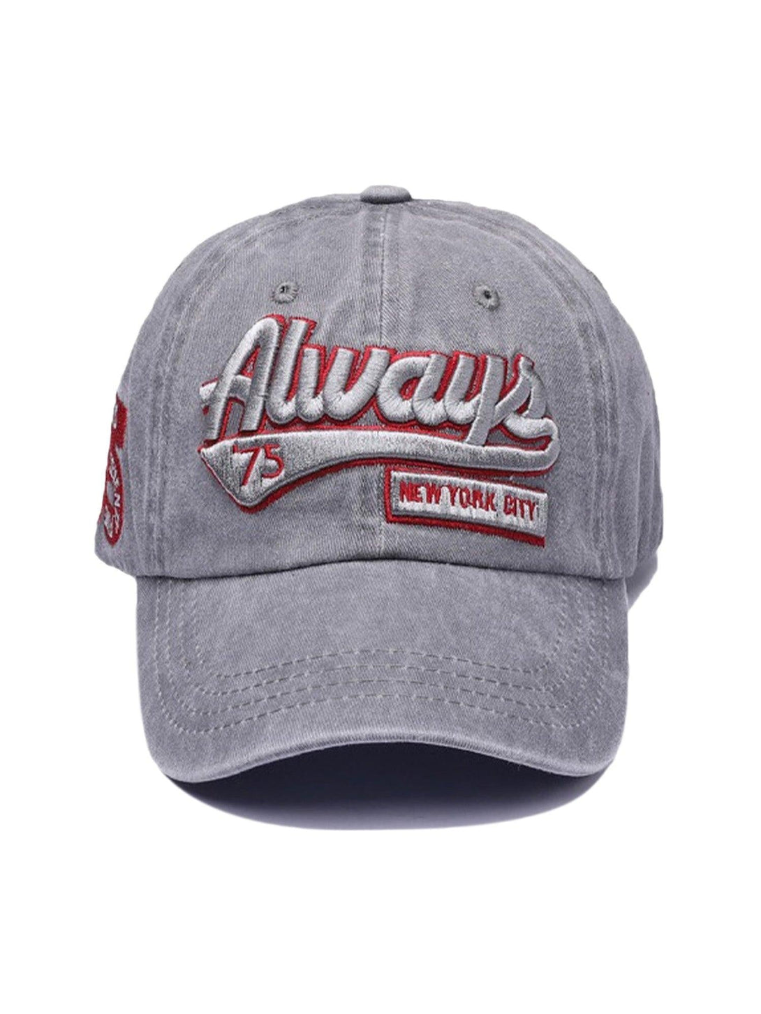Front view of a gray vintage baseball cap with embroidery by TALISHKO, ideal for casual outfits.