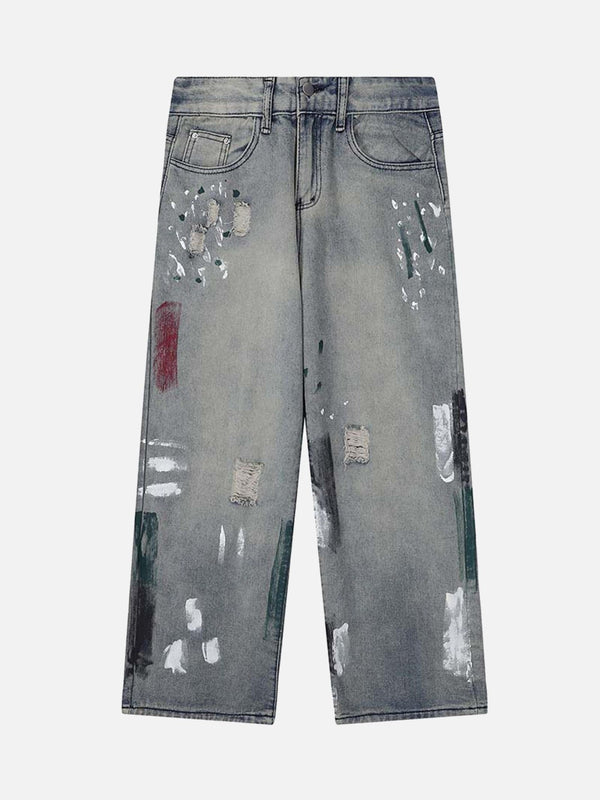 TALISHKO - Vintage Ink Splash Washed And Distressed Jeans, streetwear fashion, talishko.com