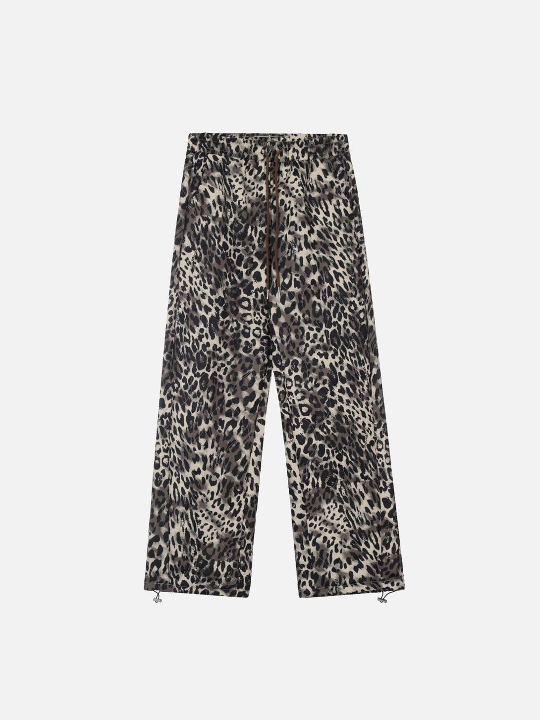 Front view of brown leopard print sweatpants by TALISHKO, offering a vintage streetwear vibe.
