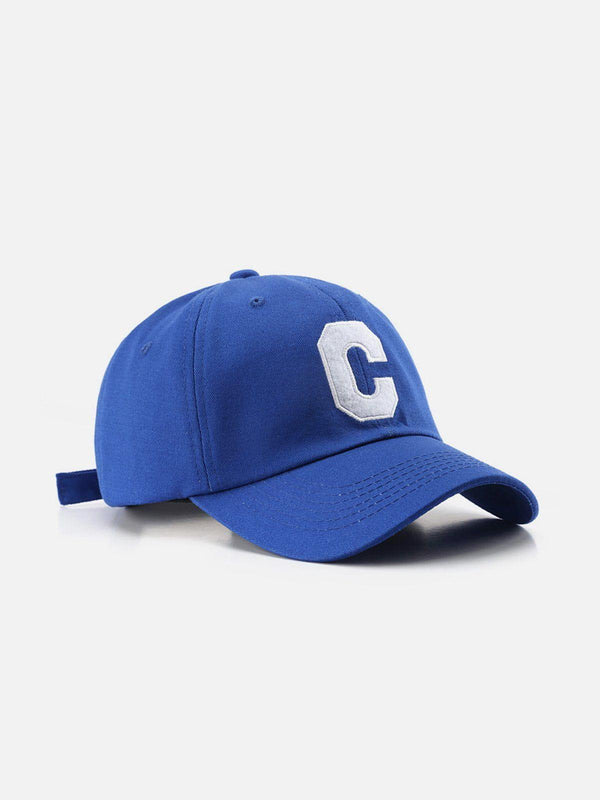 Blue baseball cap with letter "C" by TALISHKO, perfect for casual street style.