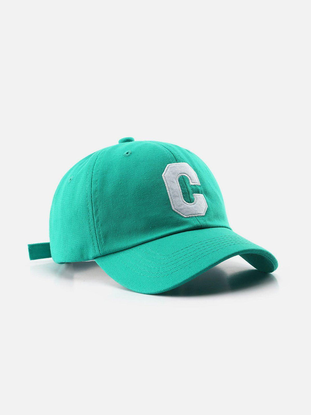 Lake blue baseball cap with a bold "C" design by TALISHKO, perfect for a vintage look.