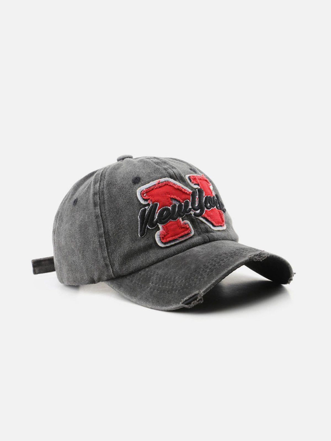 Vintage-style black baseball cap with red "N" embroidery by TALISHKO, front view.