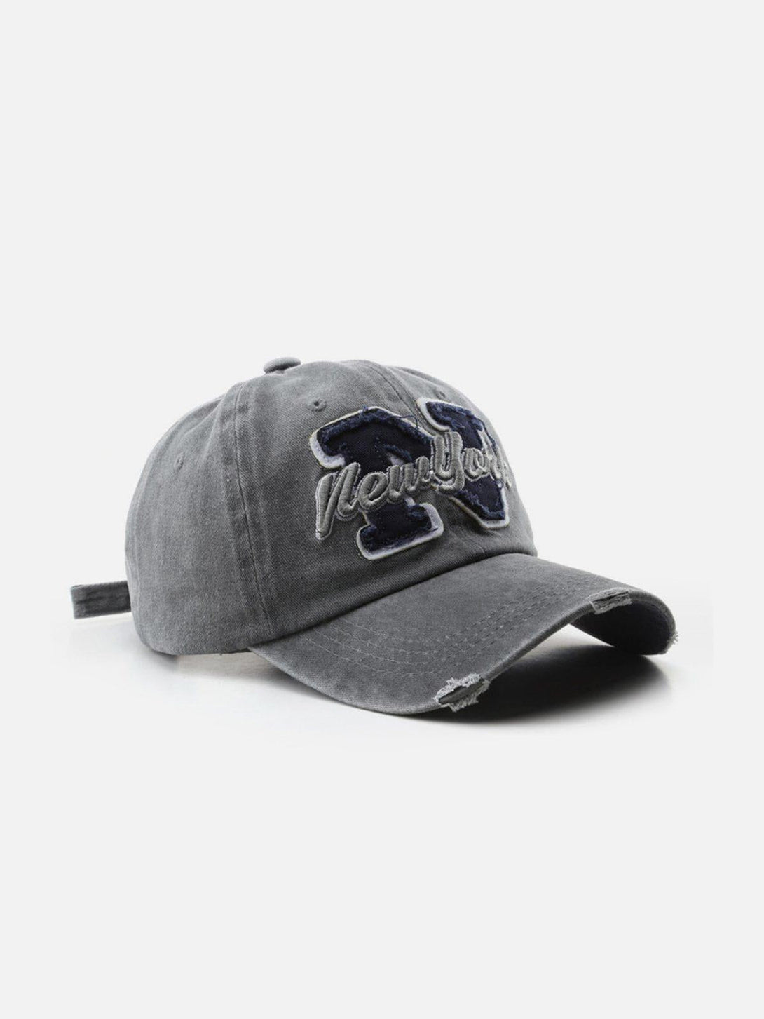 Gray vintage-style baseball cap with "New York" embroidery by TALISHKO, front view.