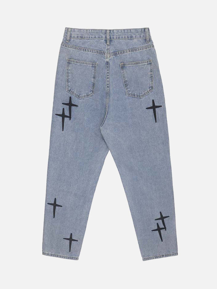 TALISHKO - Vintage Letter Print Washed Jeans, streetwear fashion, talishko.com