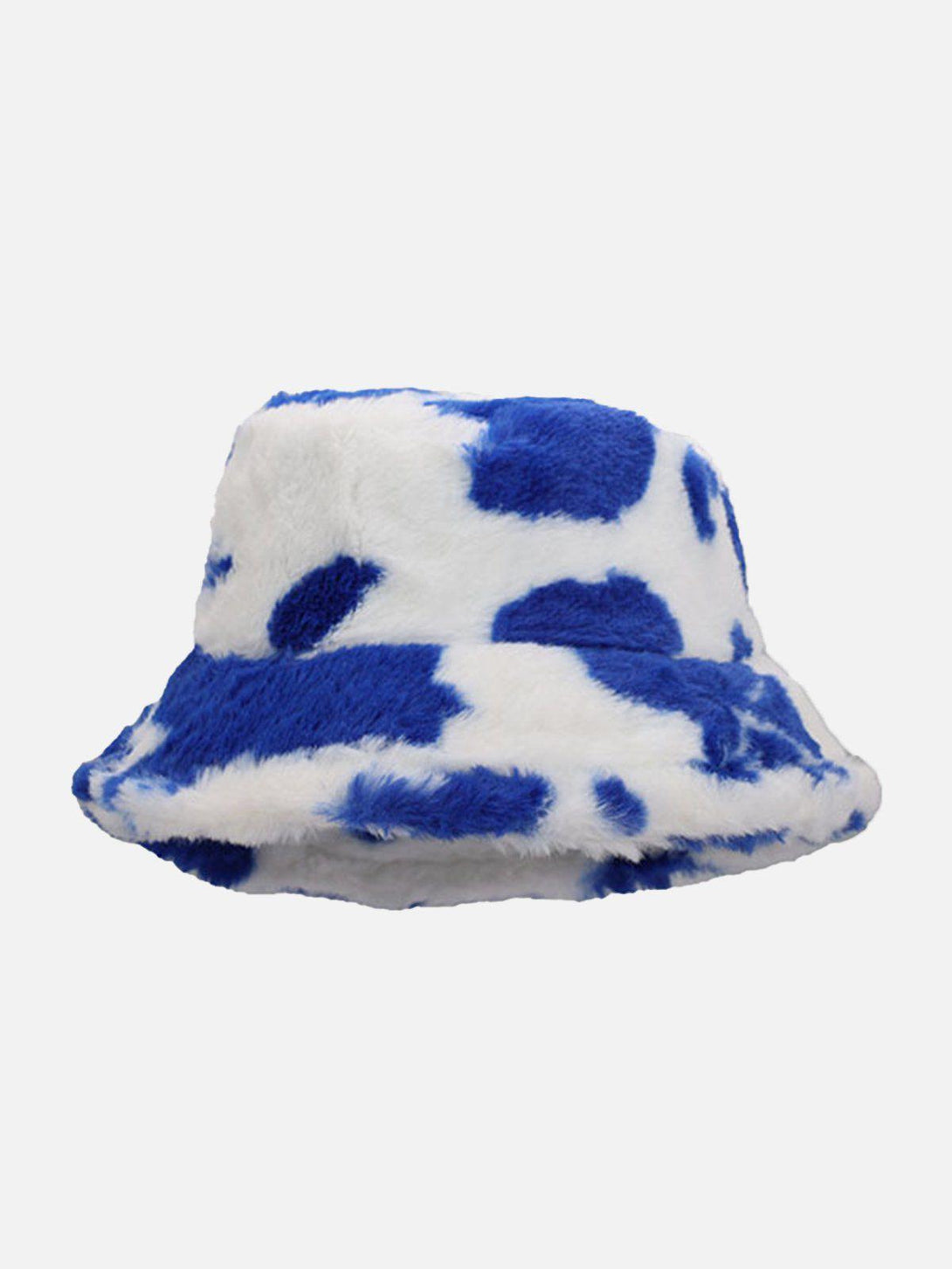 TALISHKO vintage milk cow pattern hat in blue, front view showcasing soft, textured design.