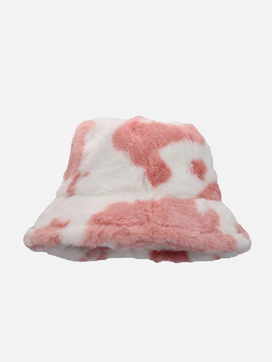 Vintage milk cow pattern bucket hat in pink by TALISHKO, featuring a cozy front view.