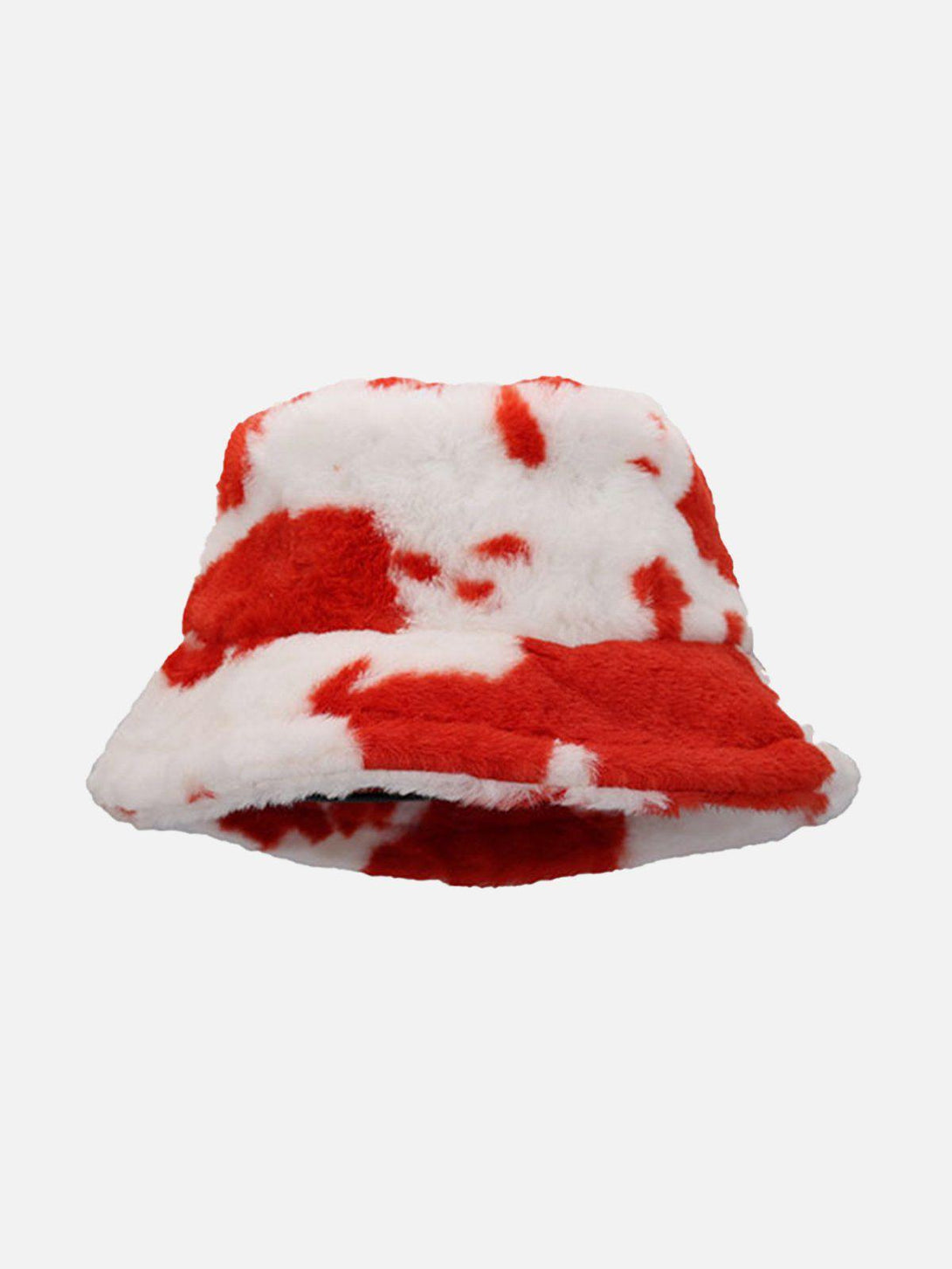 Vintage milk cow pattern hat in red by TALISHKO, featuring a cozy front view design.