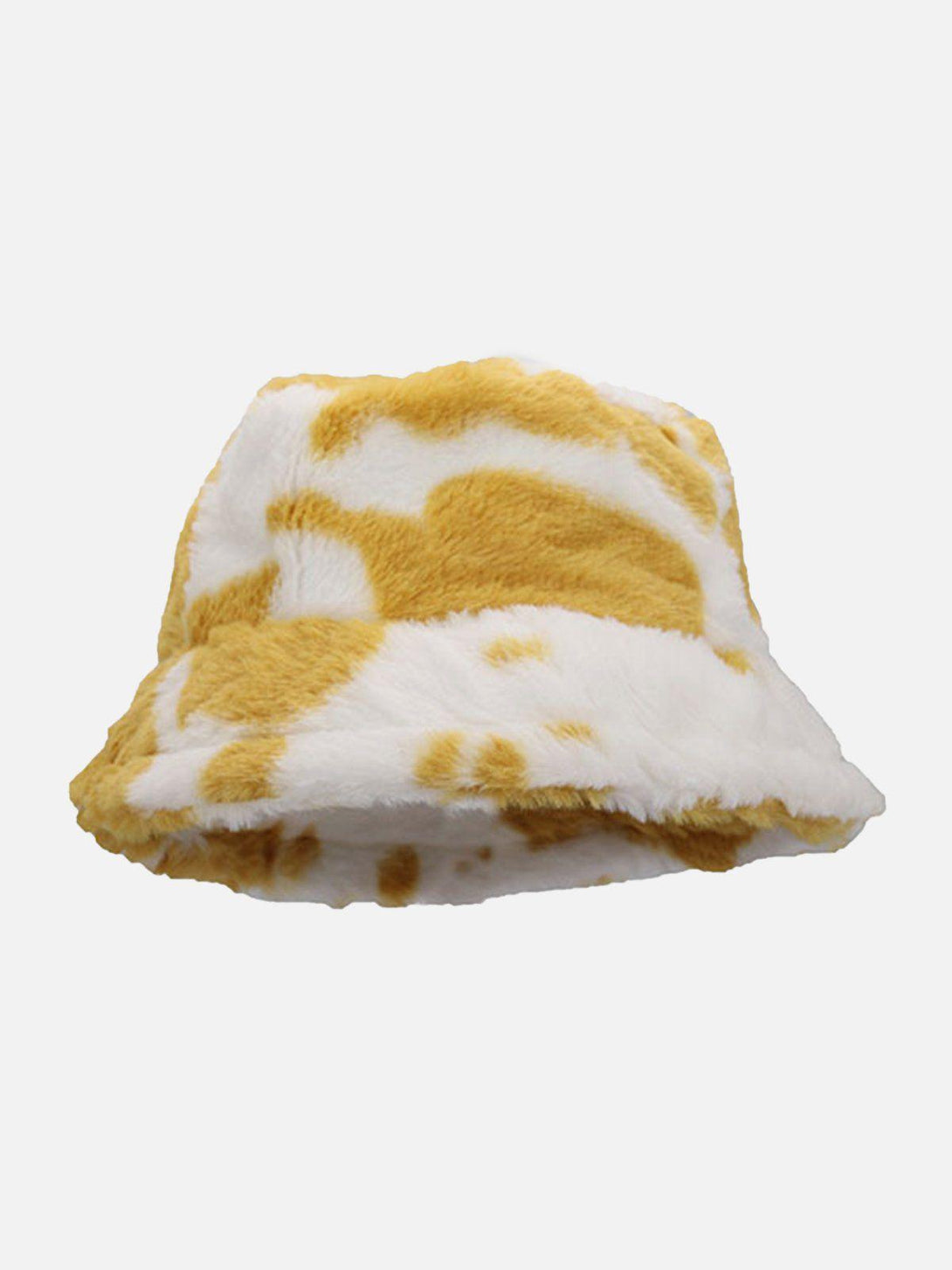 TALISHKO's vintage milk cow pattern hat in yellow, featuring a cozy front view design.