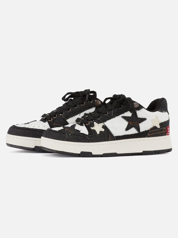 Front view of TALISHKO vintage star sneakers in black, perfect for urban style enthusiasts.