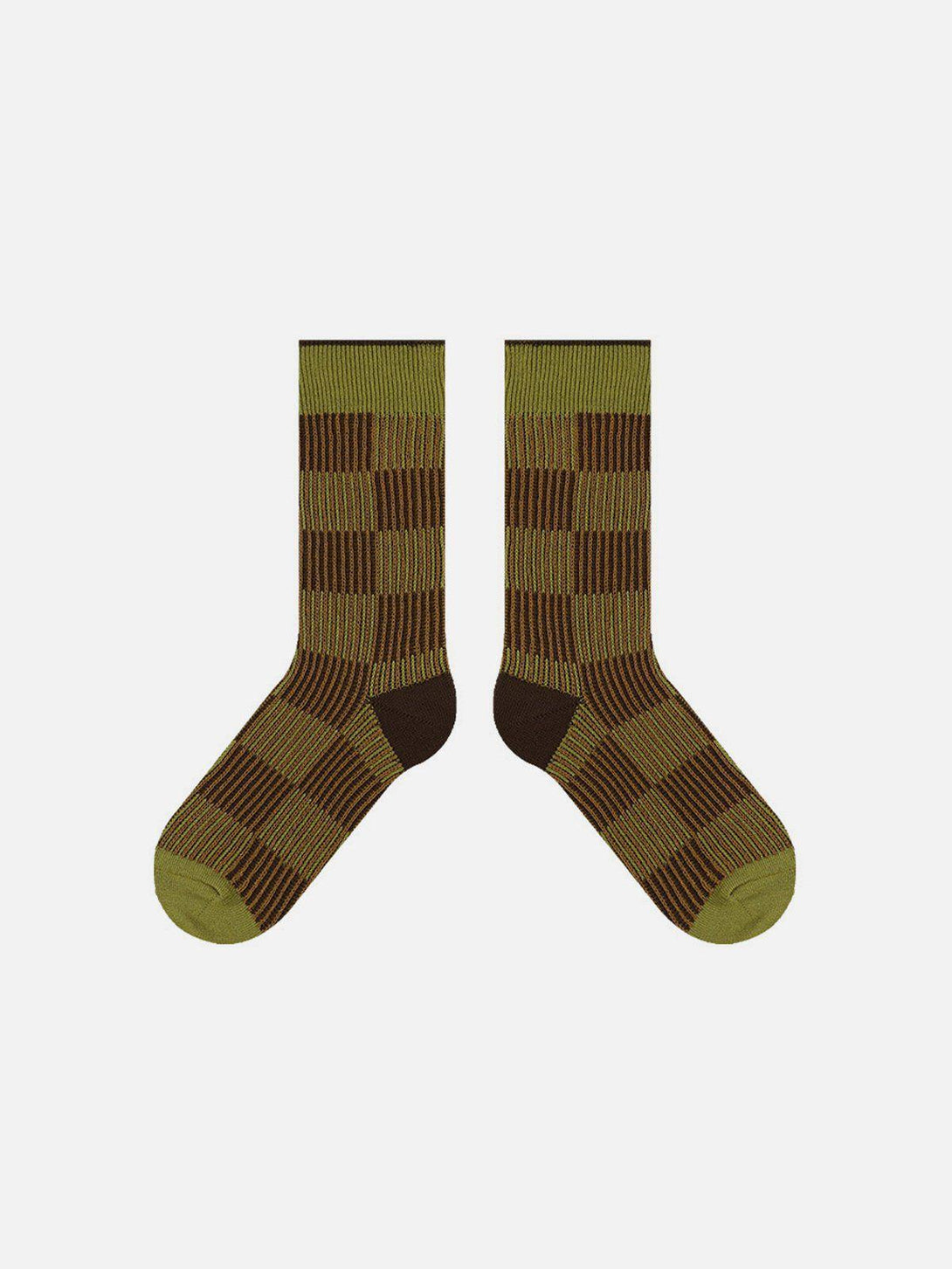 Front view of green vintage plaid socks by TALISHKO, featuring a bold checkered design.