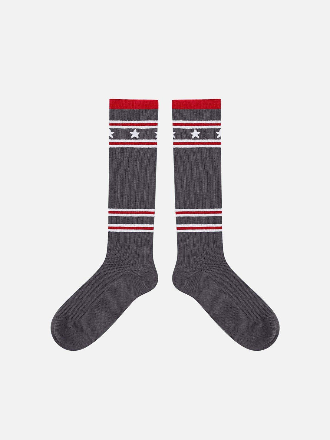 Gray socks with vintage stripe and star design by TALISHKO, ideal for casual street style.