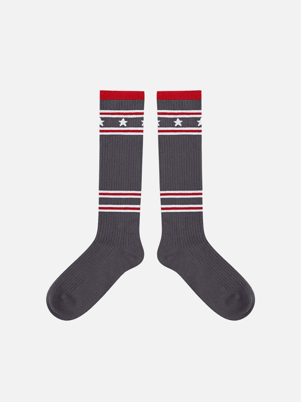 Gray socks with vintage stripe and star design by TALISHKO, ideal for casual street style.