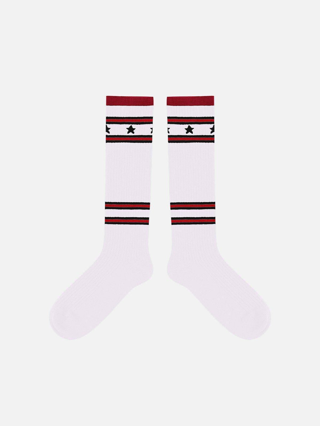 White socks with vintage stripe and star pattern by TALISHKO, adding a retro touch to any look.