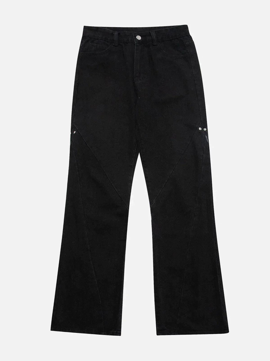 Front view of black vintage wash adjustable zip jeans, designed by TALISHKO for urban style.