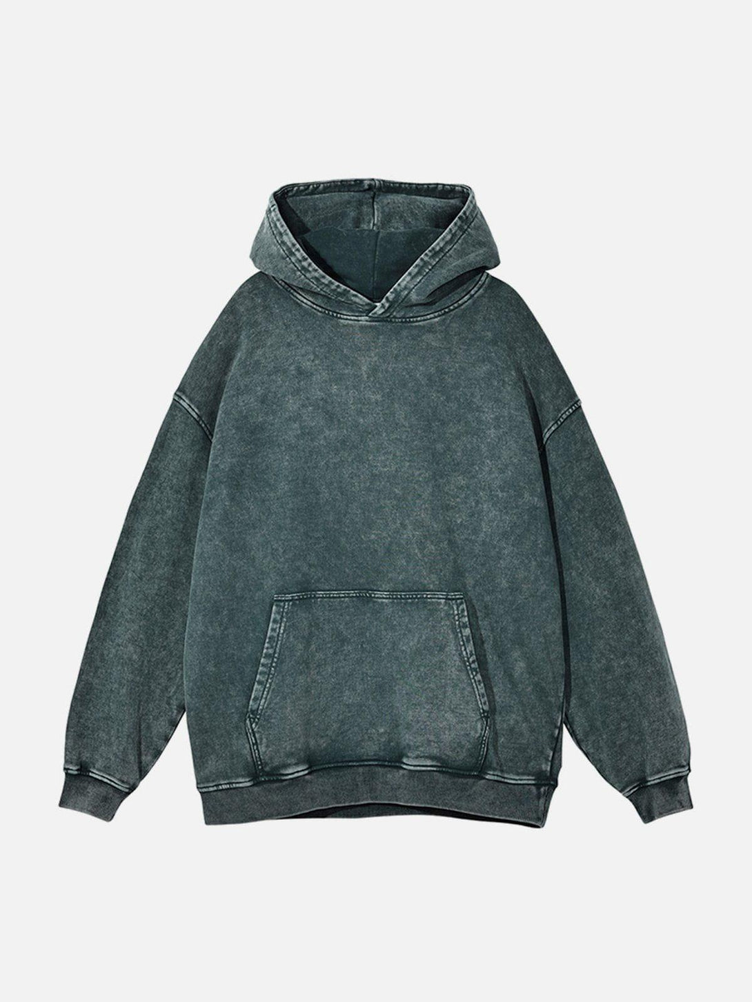 Front view of TALISHKO's green vintage wash hoodie, highlighting its relaxed street style.