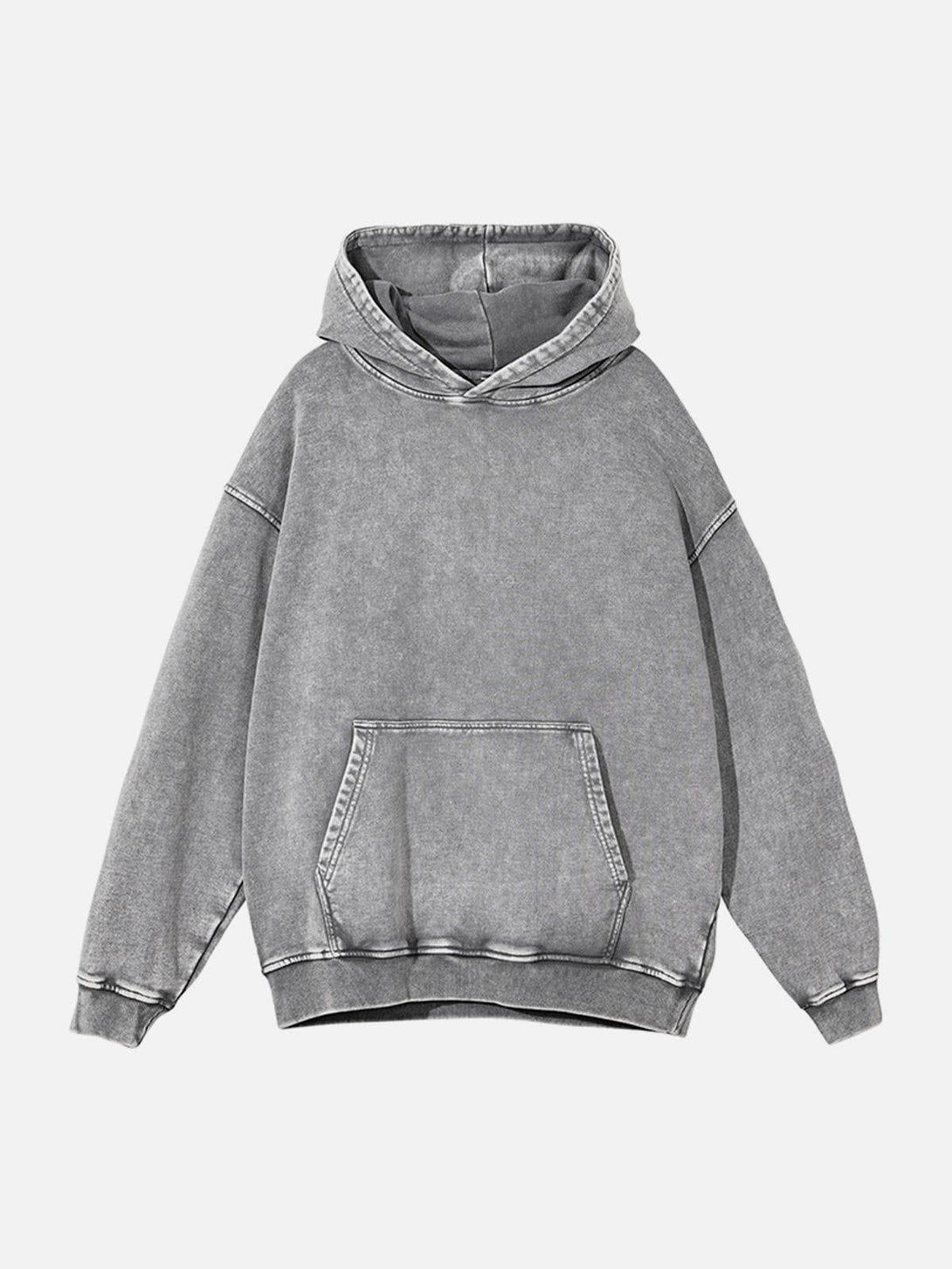 Front view of TALISHKO's light gray hoodie, featuring a vintage wash and casual urban vibe.