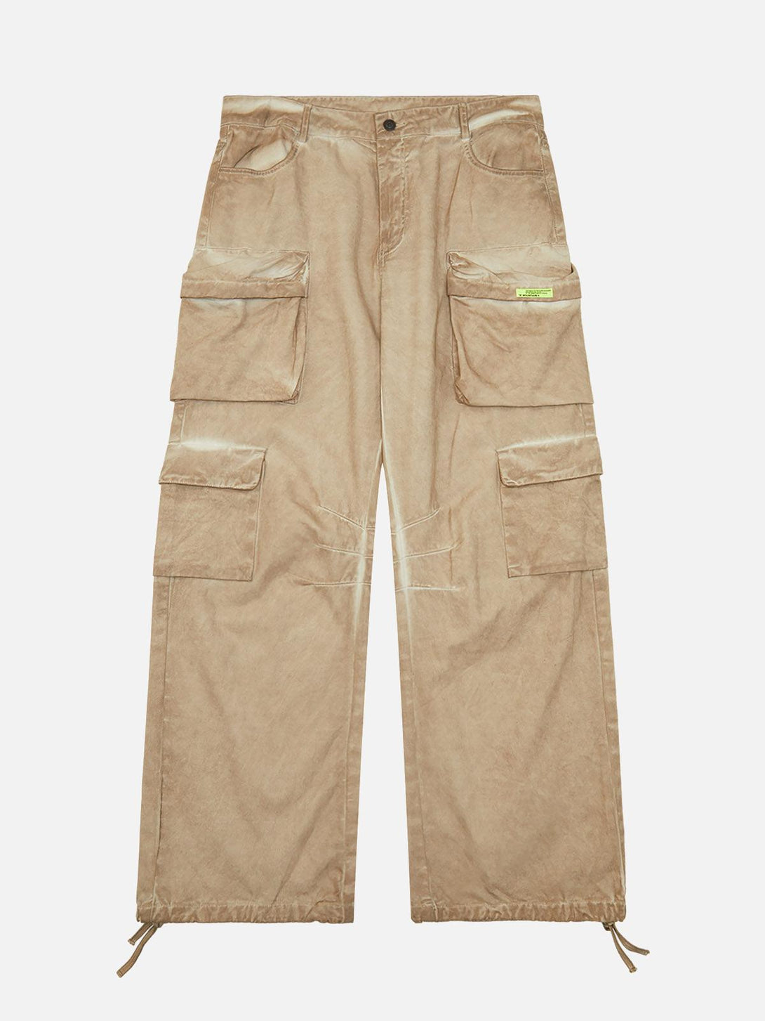 Front view of TALISHKO tan multi-pocket work pants, featuring a relaxed, utilitarian style.