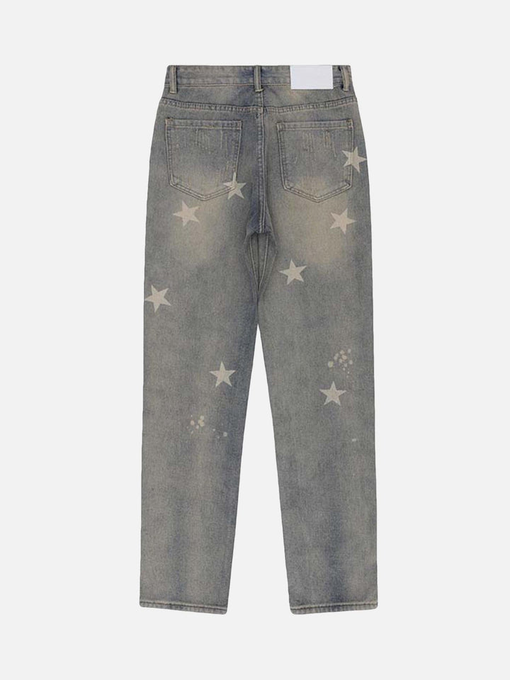 TALISHKO - Washed And Aged Star Print Jeans, streetwear fashion, talishko.com