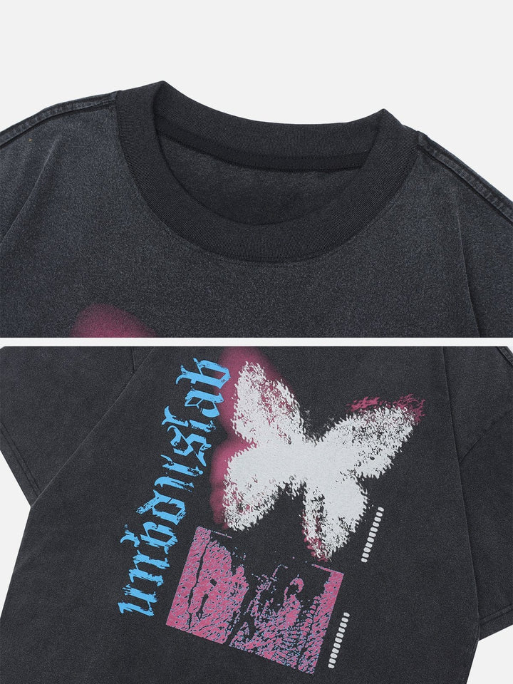 TALISHKO - Washed Butterfly Print Tee- streetwear fashion - talishko.com