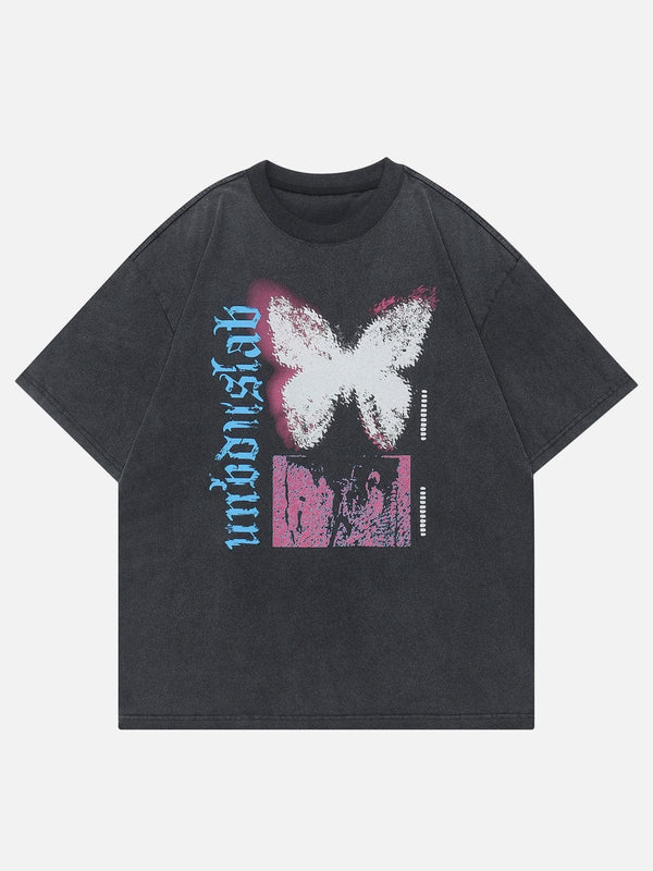 TALISHKO - Washed Butterfly Print Tee- streetwear fashion - talishko.com