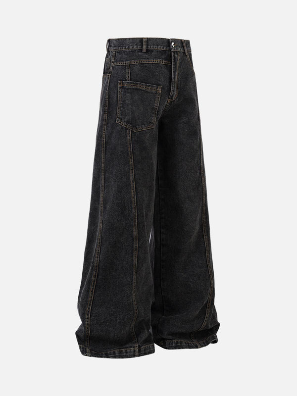 Black wide-leg jeans by TALISHKO, showcasing a back view with detailed stitching.