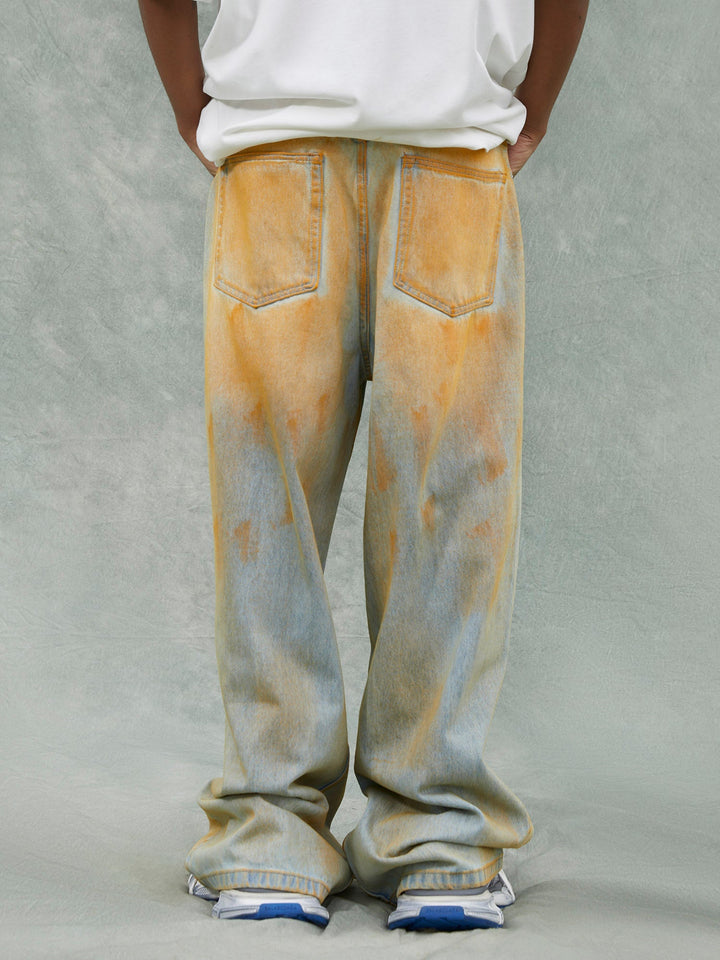 TALISHKO - Washed Distressed Gradient Design Wide-leg Jeans, streetwear fashion, talishko.com