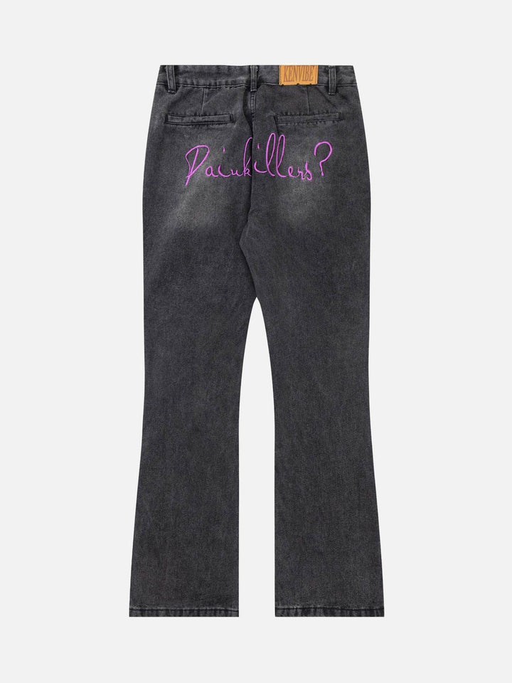 TALISHKO - Washed Distressed Letter Embroidered Jeans, streetwear fashion, talishko.com