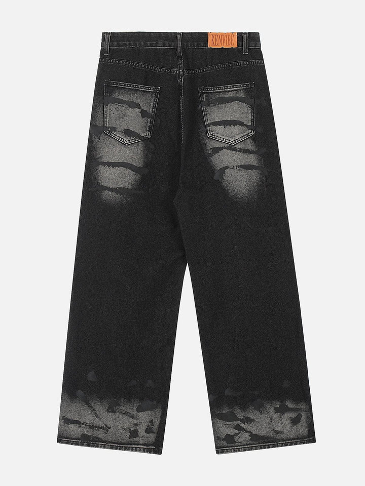 TALISHKO - Washed Distressed Print Jeans - streetwear fashion - talishko.com