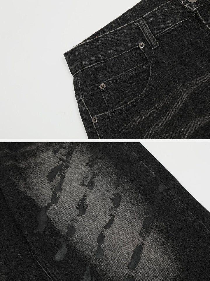 TALISHKO - Washed Distressed Print Jeans - streetwear fashion - talishko.com