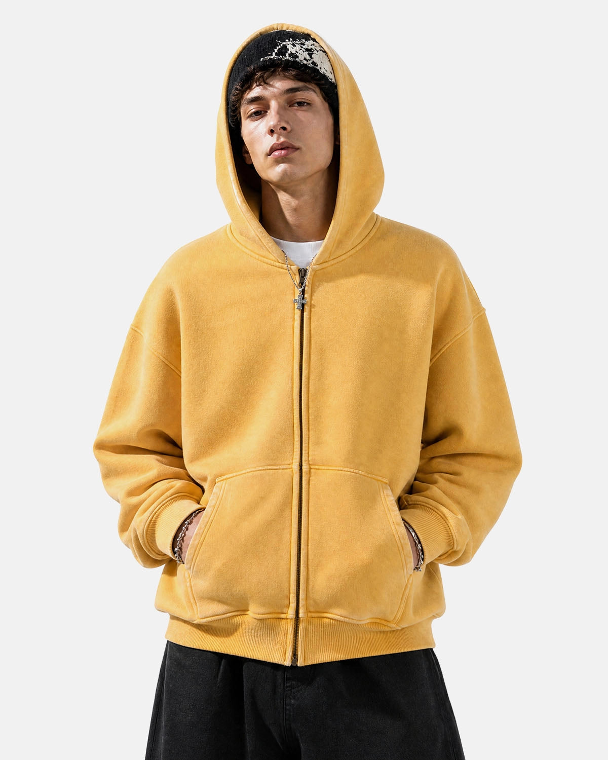 TALISHKO Washed Fleece Oversized Zip Up Hoodie