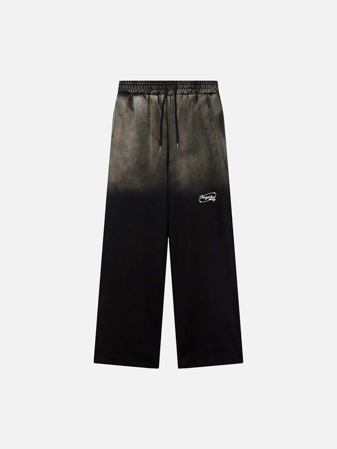Front view of TALISHKO black washed gradient drawstring sweatpants, ideal for urban style.
