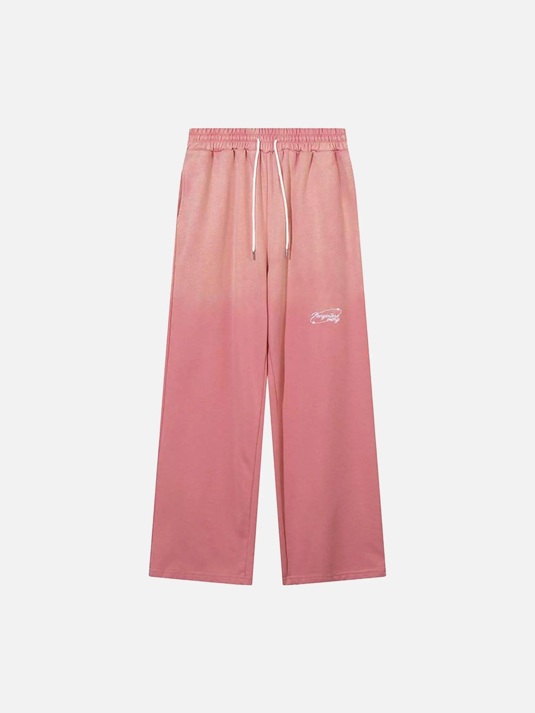 Front view of TALISHKO pink washed gradient sweatpants with drawstring, perfect for a casual look.
