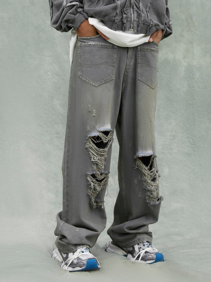 TALISHKO - Washed Ripped Jeans With Reverse Slip Pockets, streetwear fashion, talishko.com