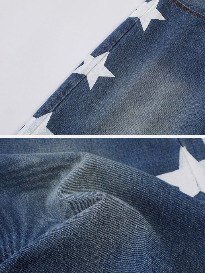 TALISHKO - Washed Star Print Jorts - streetwear fashion, outfit ideas - talishko.com