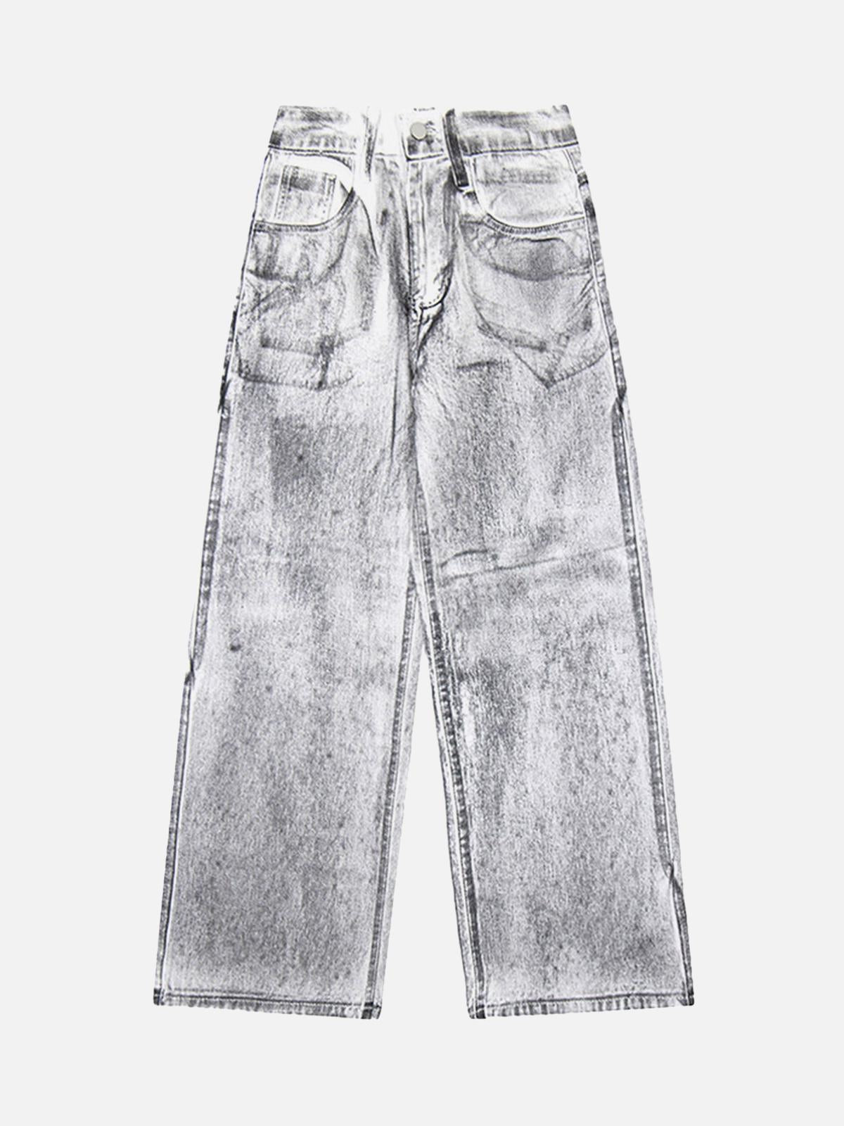 TALISHKO Wasteland Style Niche Design Dirty White Loose Jeans