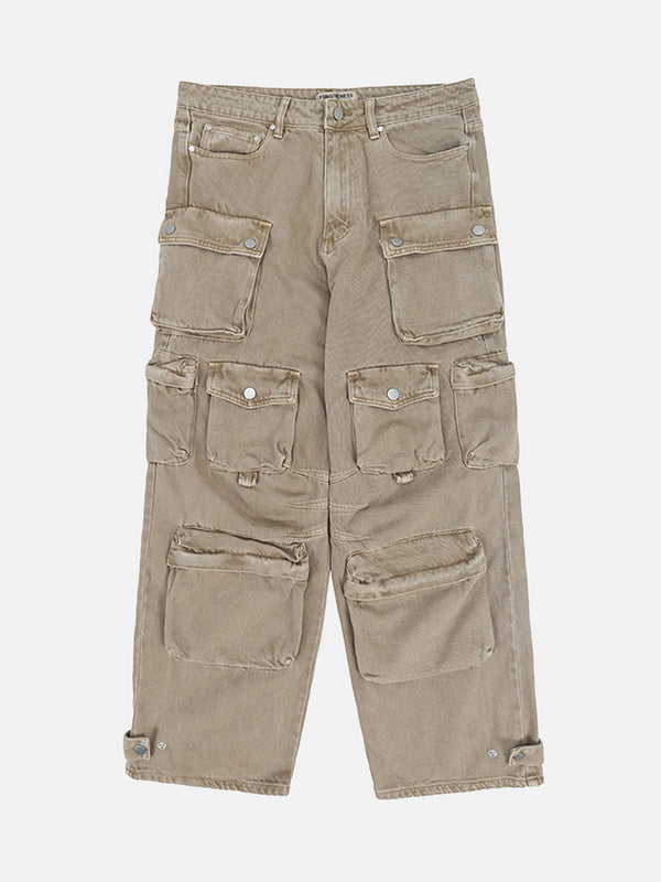 TALISHKO - Wasteland Style Washed Distressed Thickened Pocket Cargo Trousers, streetwear fashion, talishko.com
