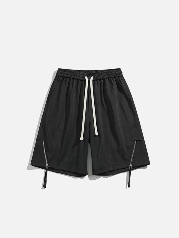 Stylish black drawstring shorts by TALISHKO, featuring front zippers and a relaxed summer fit.