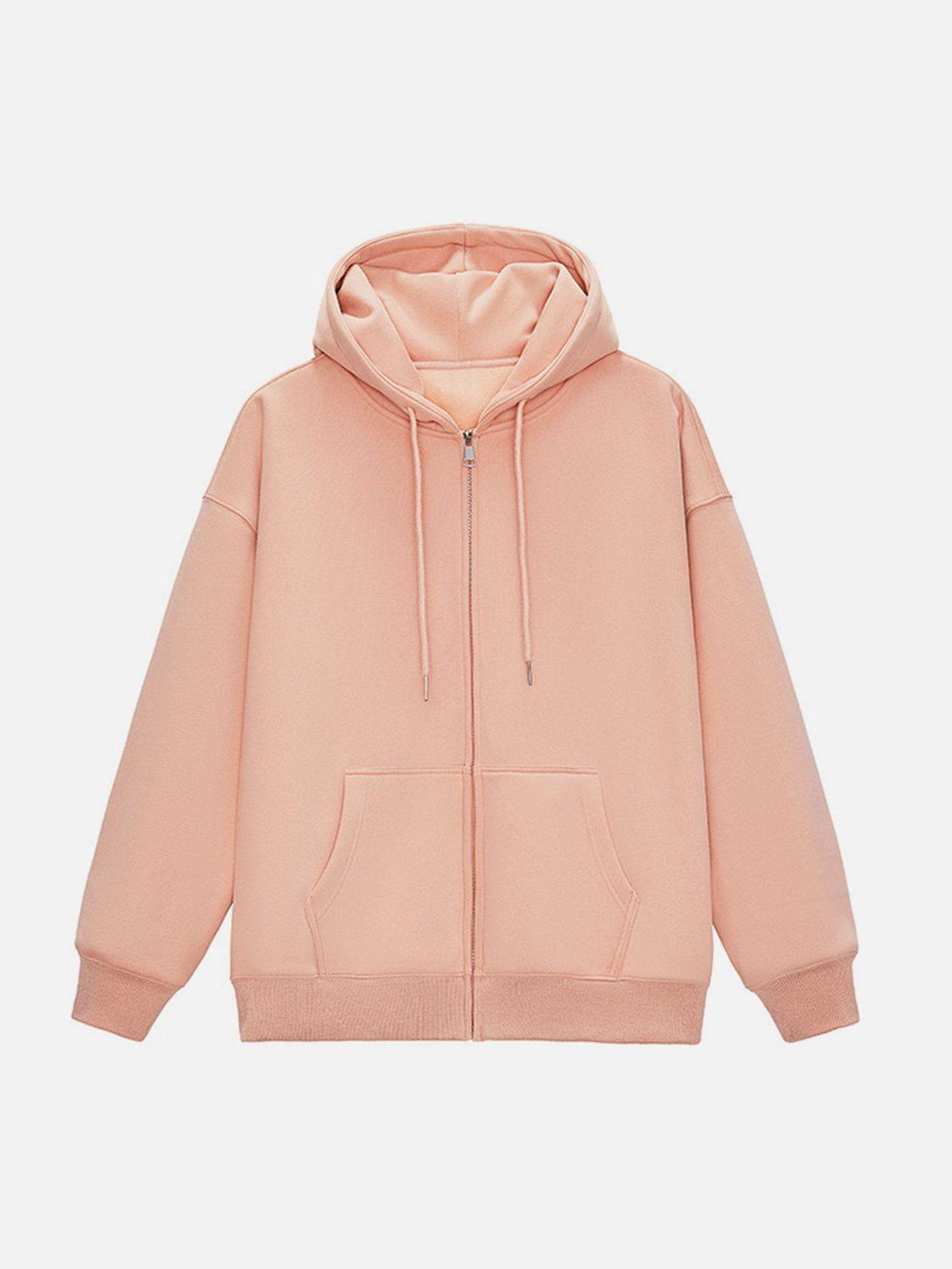 Front view of a beige zip-up hoodie by TALISHKO, featuring a cozy, relaxed fit.