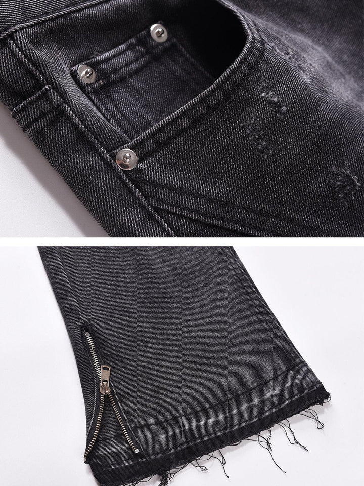 TALISHKO - Zipper Decoration Washed Jeans - streetwear fashion - talishko.com