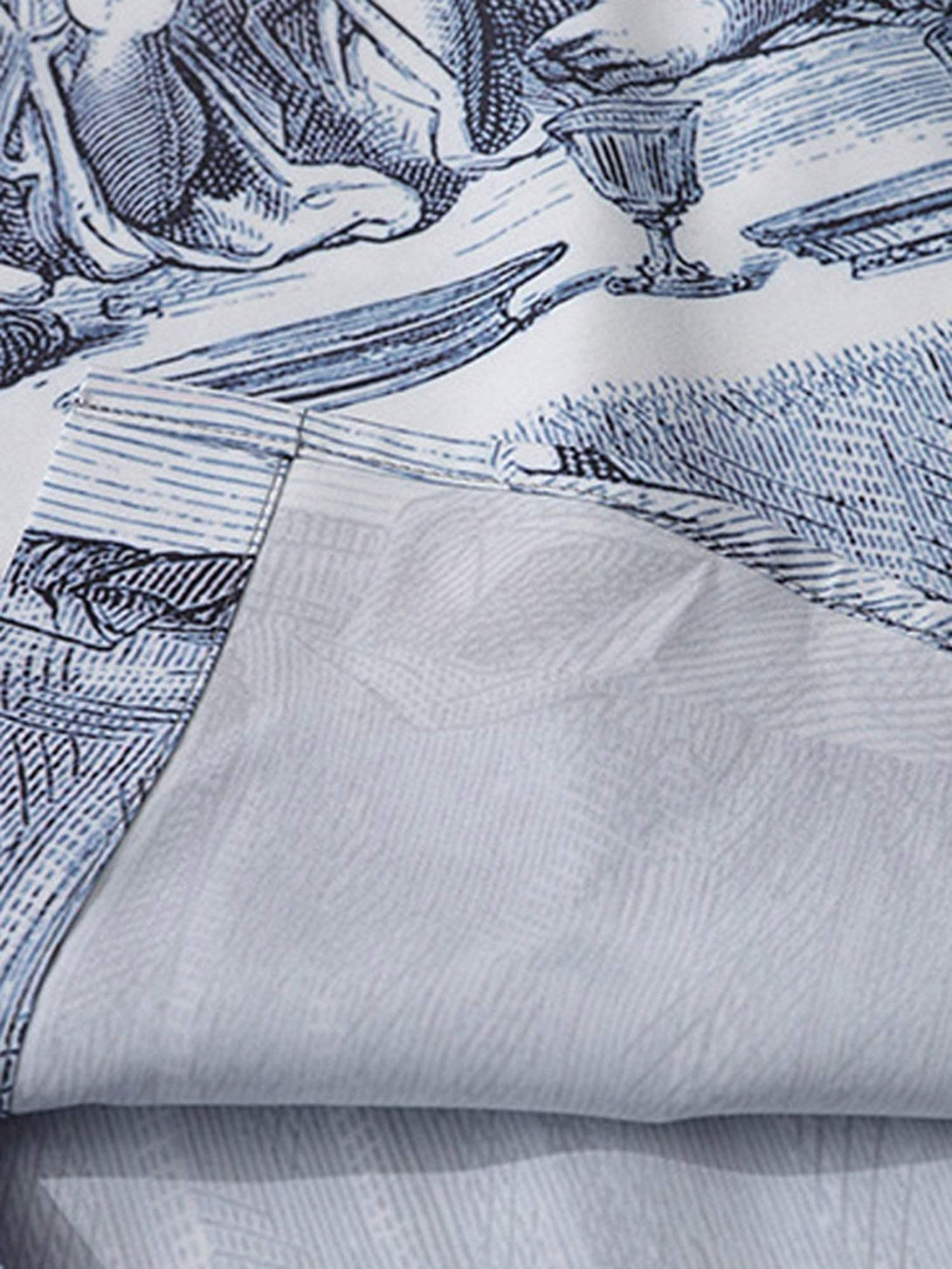 Intricate look at The Last Supper print detail on a shirt by TALISHKO, highlighting artistry.